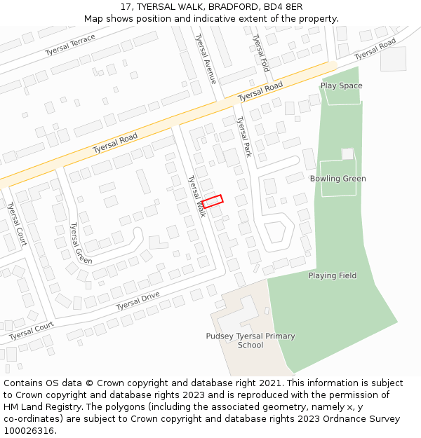 17, TYERSAL WALK, BRADFORD, BD4 8ER: Location map and indicative extent of plot