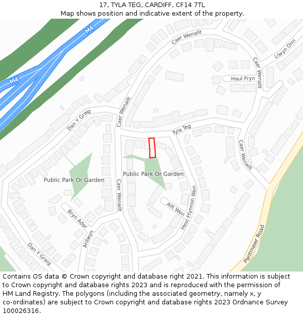 17, TYLA TEG, CARDIFF, CF14 7TL: Location map and indicative extent of plot