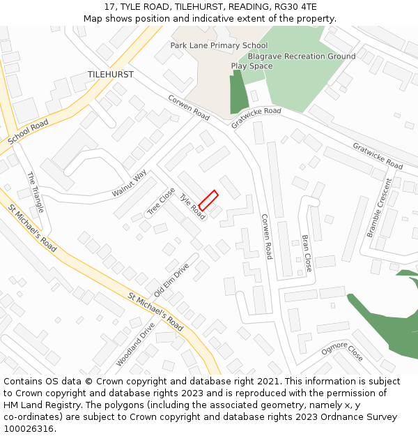 17, TYLE ROAD, TILEHURST, READING, RG30 4TE: Location map and indicative extent of plot