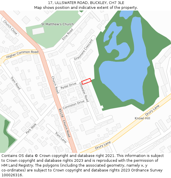 17, ULLSWATER ROAD, BUCKLEY, CH7 3LE: Location map and indicative extent of plot