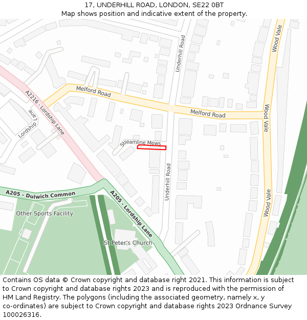 17, UNDERHILL ROAD, LONDON, SE22 0BT: Location map and indicative extent of plot