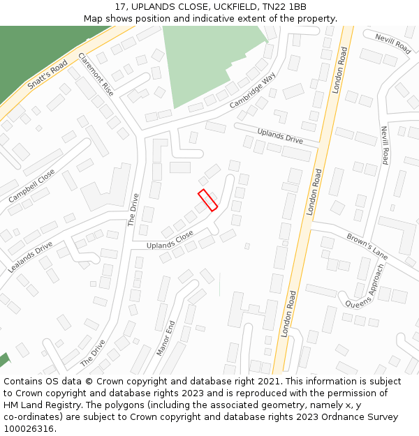 17, UPLANDS CLOSE, UCKFIELD, TN22 1BB: Location map and indicative extent of plot