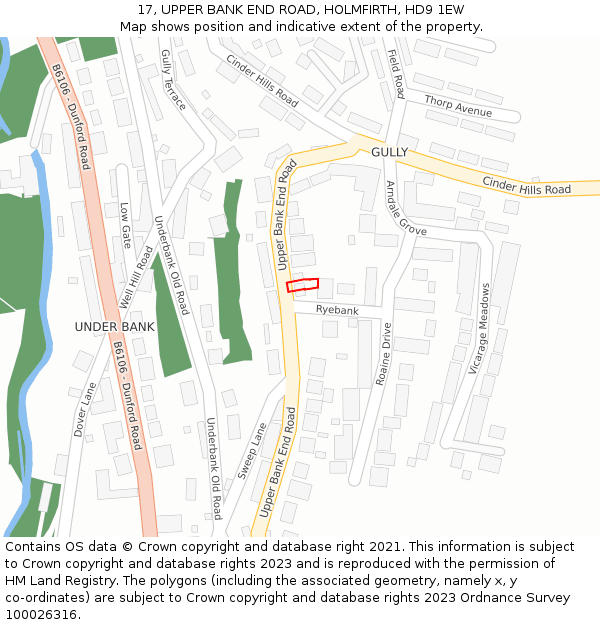 17, UPPER BANK END ROAD, HOLMFIRTH, HD9 1EW: Location map and indicative extent of plot