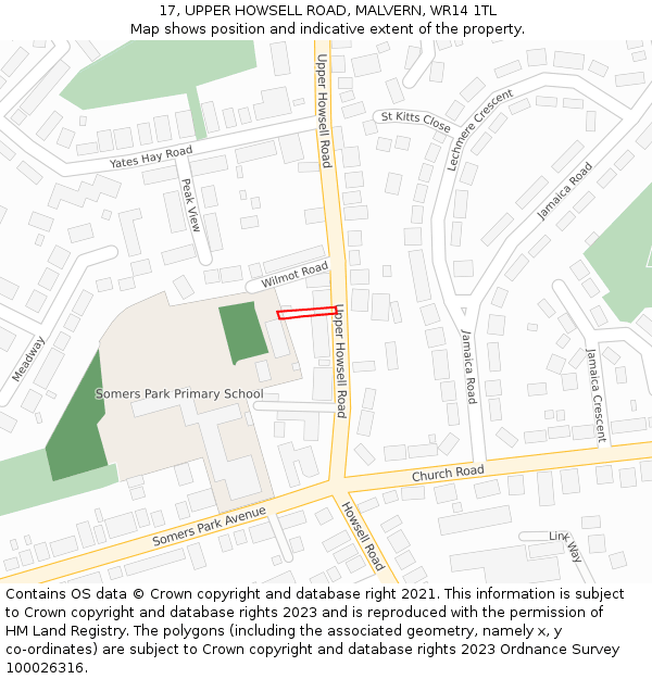 17, UPPER HOWSELL ROAD, MALVERN, WR14 1TL: Location map and indicative extent of plot