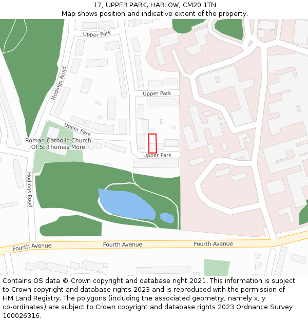 17, UPPER PARK, HARLOW, CM20 1TN: Location map and indicative extent of plot