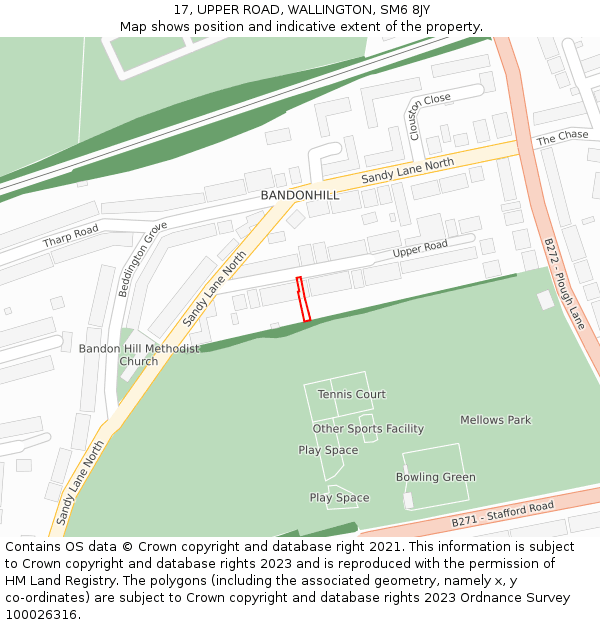 17, UPPER ROAD, WALLINGTON, SM6 8JY: Location map and indicative extent of plot