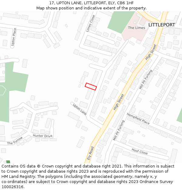 17, UPTON LANE, LITTLEPORT, ELY, CB6 1HF: Location map and indicative extent of plot