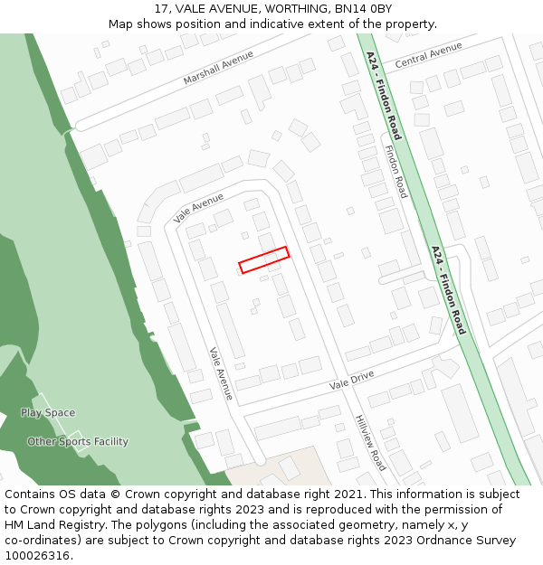 17, VALE AVENUE, WORTHING, BN14 0BY: Location map and indicative extent of plot