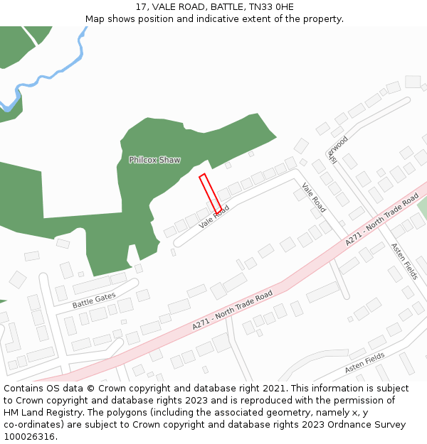 17, VALE ROAD, BATTLE, TN33 0HE: Location map and indicative extent of plot