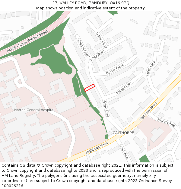 17, VALLEY ROAD, BANBURY, OX16 9BQ: Location map and indicative extent of plot
