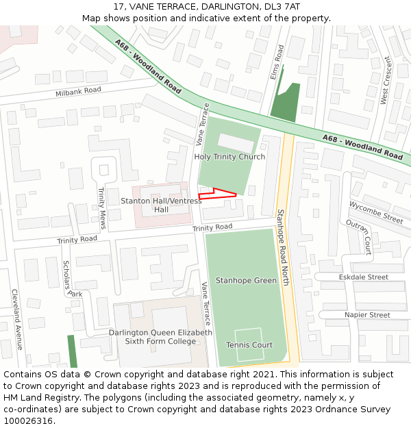 17, VANE TERRACE, DARLINGTON, DL3 7AT: Location map and indicative extent of plot