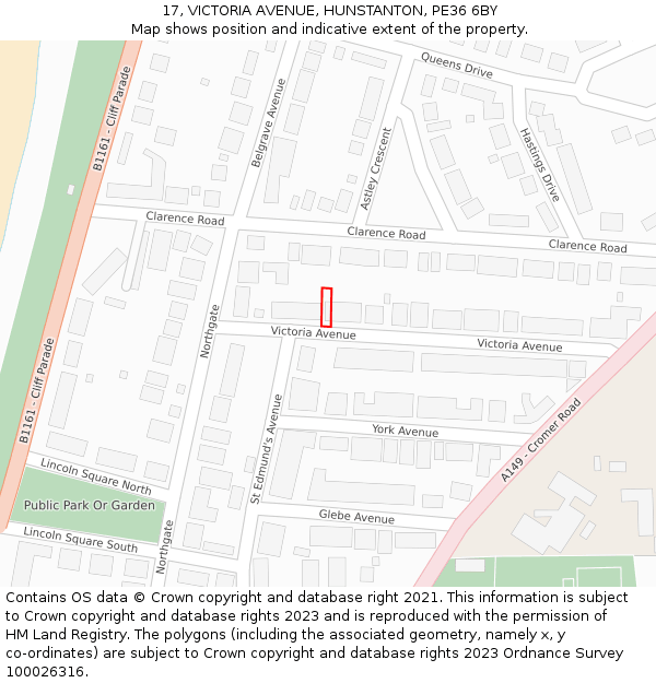17, VICTORIA AVENUE, HUNSTANTON, PE36 6BY: Location map and indicative extent of plot