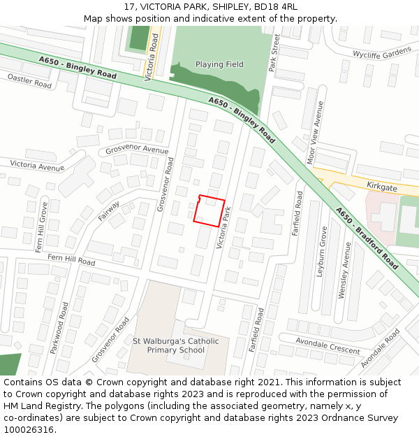17, VICTORIA PARK, SHIPLEY, BD18 4RL: Location map and indicative extent of plot