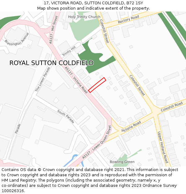 17, VICTORIA ROAD, SUTTON COLDFIELD, B72 1SY: Location map and indicative extent of plot