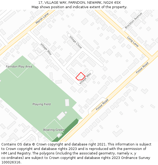17, VILLAGE WAY, FARNDON, NEWARK, NG24 4SX: Location map and indicative extent of plot