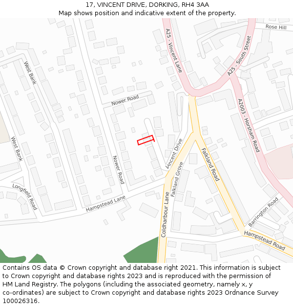 17, VINCENT DRIVE, DORKING, RH4 3AA: Location map and indicative extent of plot