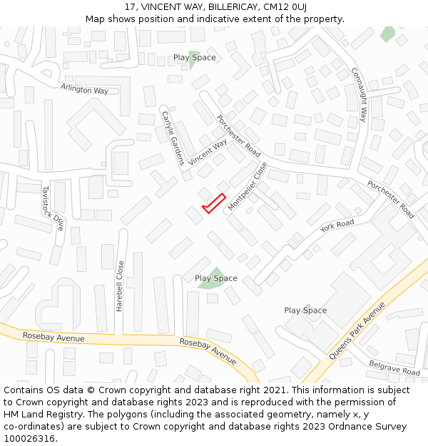 17, VINCENT WAY, BILLERICAY, CM12 0UJ: Location map and indicative extent of plot