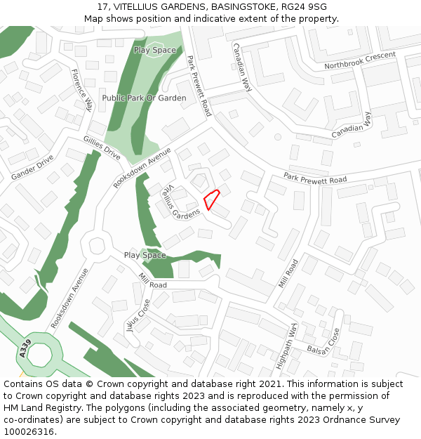 17, VITELLIUS GARDENS, BASINGSTOKE, RG24 9SG: Location map and indicative extent of plot