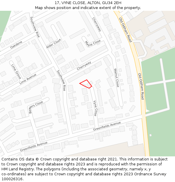 17, VYNE CLOSE, ALTON, GU34 2EH: Location map and indicative extent of plot