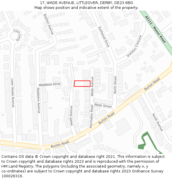17, WADE AVENUE, LITTLEOVER, DERBY, DE23 6BG: Location map and indicative extent of plot