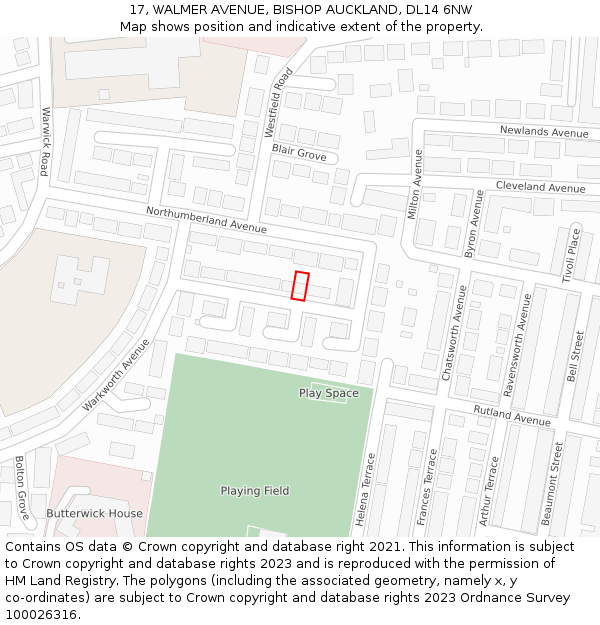 17, WALMER AVENUE, BISHOP AUCKLAND, DL14 6NW: Location map and indicative extent of plot