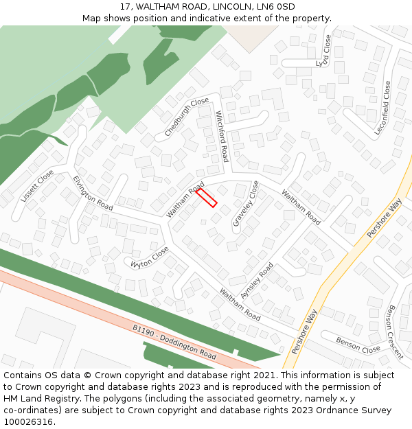 17, WALTHAM ROAD, LINCOLN, LN6 0SD: Location map and indicative extent of plot