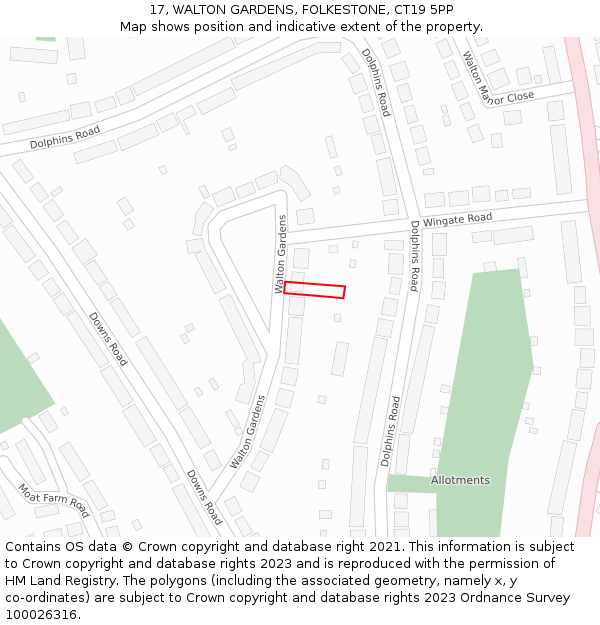 17, WALTON GARDENS, FOLKESTONE, CT19 5PP: Location map and indicative extent of plot