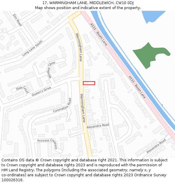 17, WARMINGHAM LANE, MIDDLEWICH, CW10 0DJ: Location map and indicative extent of plot
