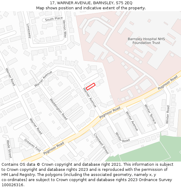 17, WARNER AVENUE, BARNSLEY, S75 2EQ: Location map and indicative extent of plot