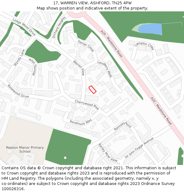 17, WARREN VIEW, ASHFORD, TN25 4PW: Location map and indicative extent of plot