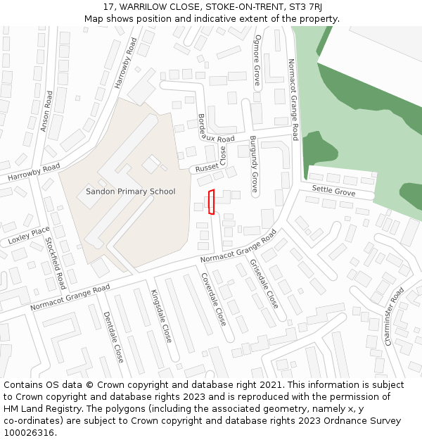 17, WARRILOW CLOSE, STOKE-ON-TRENT, ST3 7RJ: Location map and indicative extent of plot