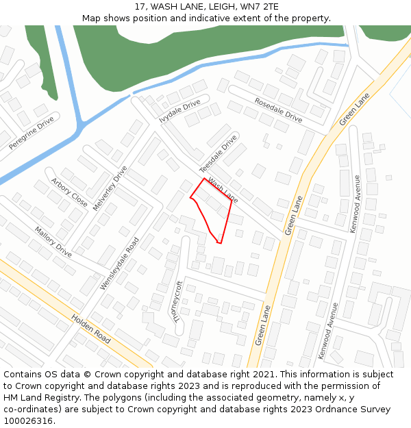 17, WASH LANE, LEIGH, WN7 2TE: Location map and indicative extent of plot