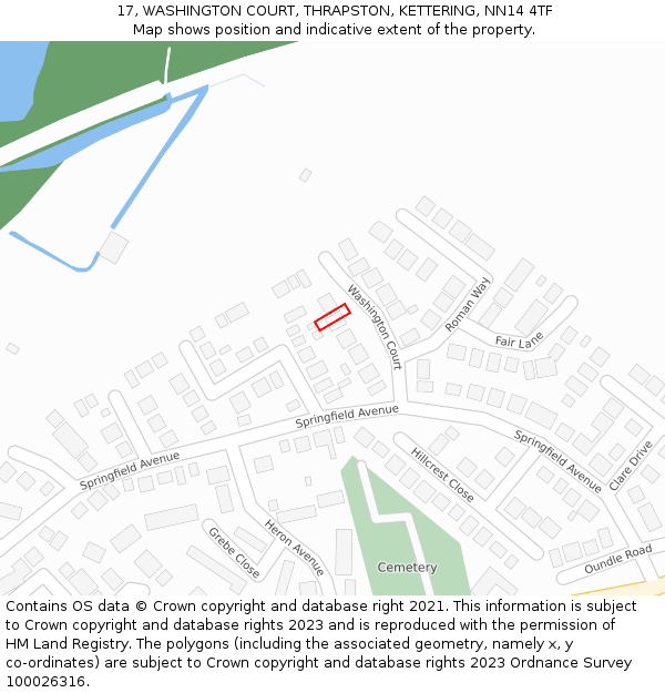 17, WASHINGTON COURT, THRAPSTON, KETTERING, NN14 4TF: Location map and indicative extent of plot