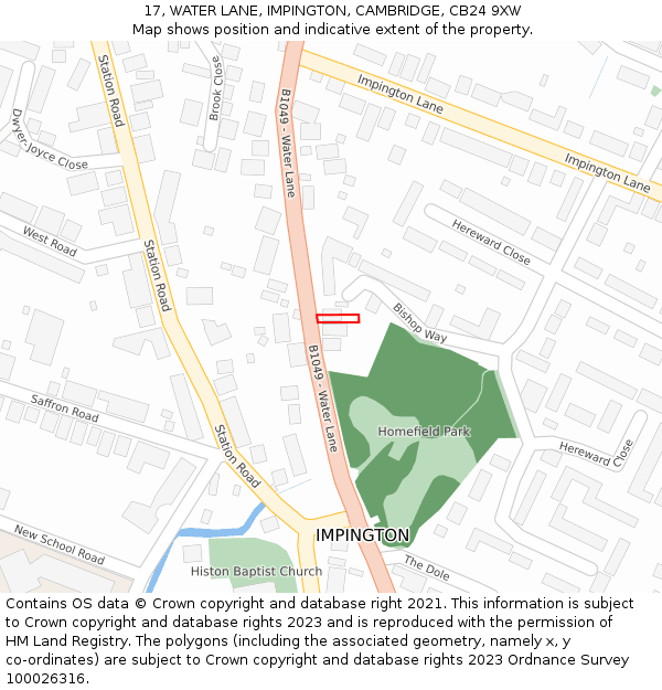 17, WATER LANE, IMPINGTON, CAMBRIDGE, CB24 9XW: Location map and indicative extent of plot