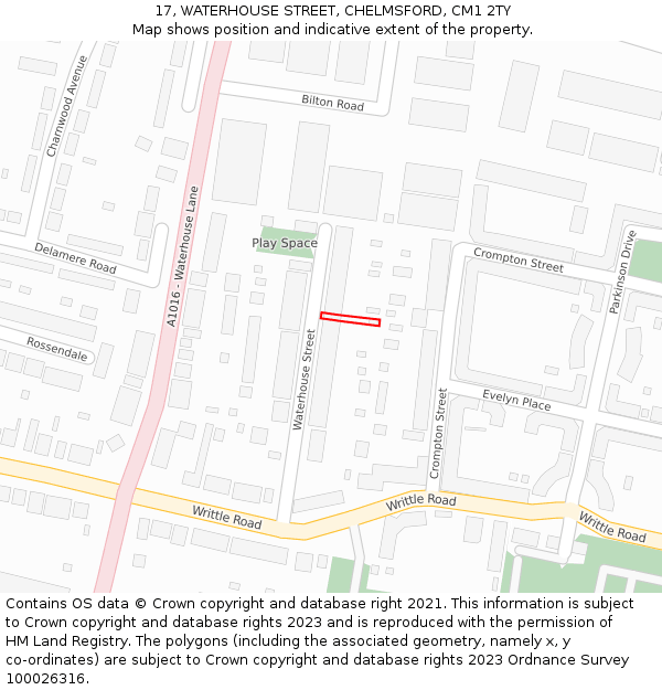 17, WATERHOUSE STREET, CHELMSFORD, CM1 2TY: Location map and indicative extent of plot