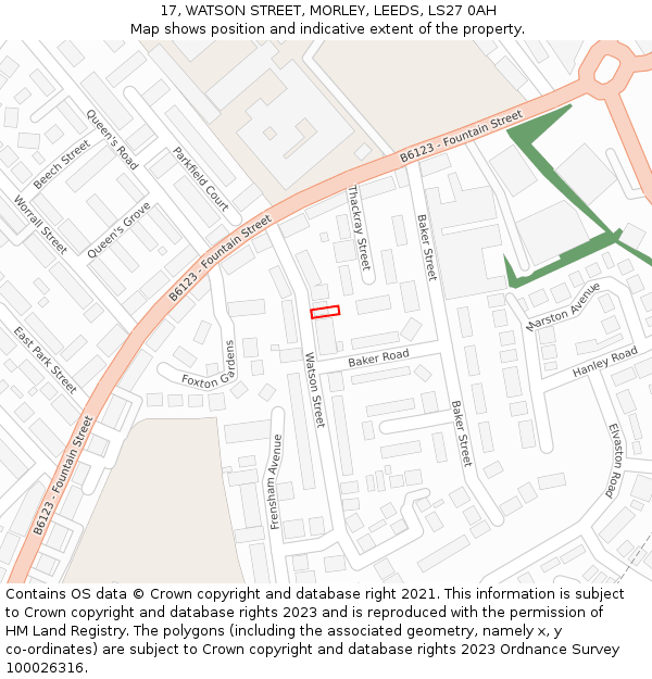 17, WATSON STREET, MORLEY, LEEDS, LS27 0AH: Location map and indicative extent of plot