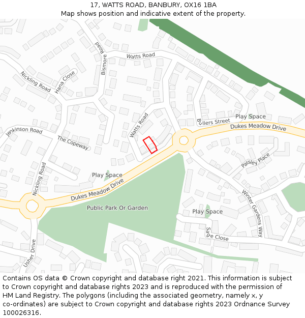 17, WATTS ROAD, BANBURY, OX16 1BA: Location map and indicative extent of plot