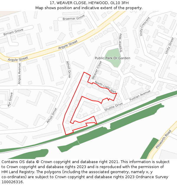 17, WEAVER CLOSE, HEYWOOD, OL10 3FH: Location map and indicative extent of plot