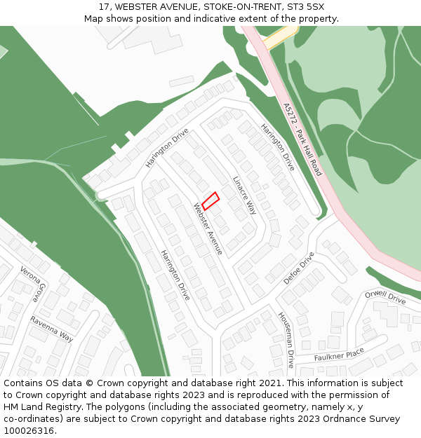 17, WEBSTER AVENUE, STOKE-ON-TRENT, ST3 5SX: Location map and indicative extent of plot