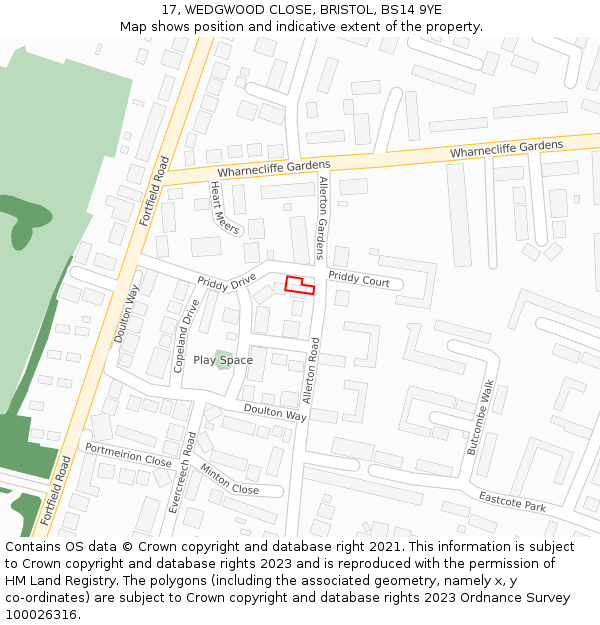 17, WEDGWOOD CLOSE, BRISTOL, BS14 9YE: Location map and indicative extent of plot