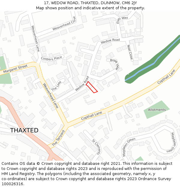 17, WEDOW ROAD, THAXTED, DUNMOW, CM6 2JY: Location map and indicative extent of plot