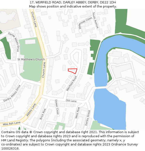 17, WEIRFIELD ROAD, DARLEY ABBEY, DERBY, DE22 1DH: Location map and indicative extent of plot