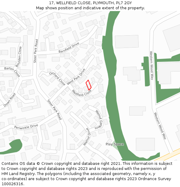 17, WELLFIELD CLOSE, PLYMOUTH, PL7 2GY: Location map and indicative extent of plot