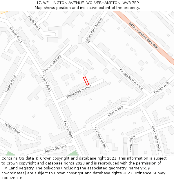 17, WELLINGTON AVENUE, WOLVERHAMPTON, WV3 7EP: Location map and indicative extent of plot