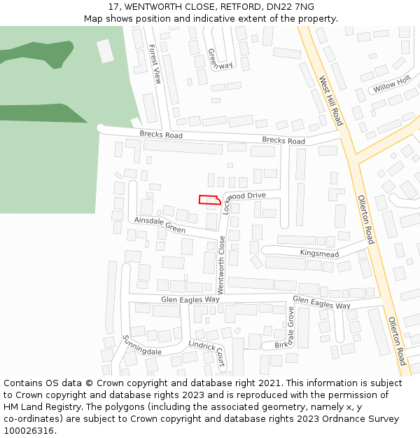 17, WENTWORTH CLOSE, RETFORD, DN22 7NG: Location map and indicative extent of plot