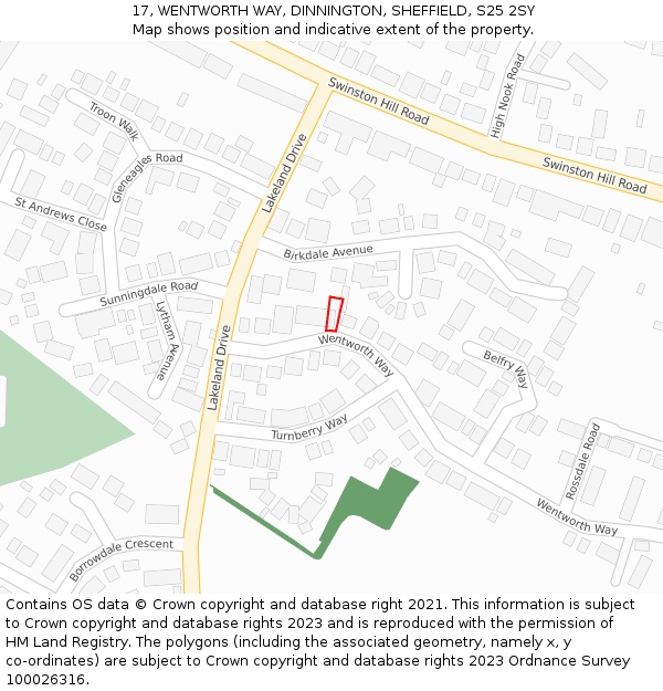 17, WENTWORTH WAY, DINNINGTON, SHEFFIELD, S25 2SY: Location map and indicative extent of plot