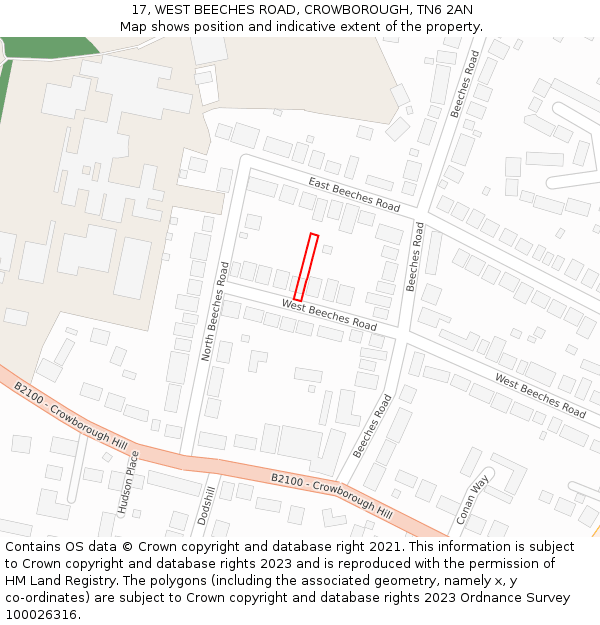 17, WEST BEECHES ROAD, CROWBOROUGH, TN6 2AN: Location map and indicative extent of plot