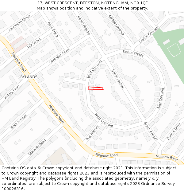 17, WEST CRESCENT, BEESTON, NOTTINGHAM, NG9 1QF: Location map and indicative extent of plot