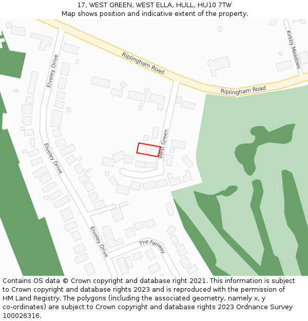 17, WEST GREEN, WEST ELLA, HULL, HU10 7TW: Location map and indicative extent of plot