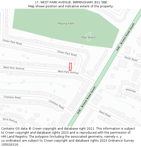 17, WEST PARK AVENUE, BIRMINGHAM, B31 5BE: Location map and indicative extent of plot